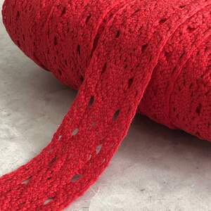 (1 метр) Хлопковое кружево (лен) 4 см - Красный (М5127-9)