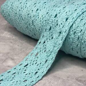 (1 метр) Хлопковое кружево (лен) 4 см - Мятный (М5127-10)