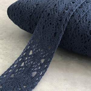 (1 метр) Хлопковое кружево (лен) 4 см - Синий темный (М5127-12)