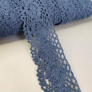 (1 метр) Хлопковое кружево 3,8 см (лен) - Темно синий (М5023)