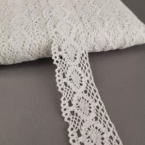 (1 метр) Хлопковое кружево 4 см (лен) - Белое (М5023)