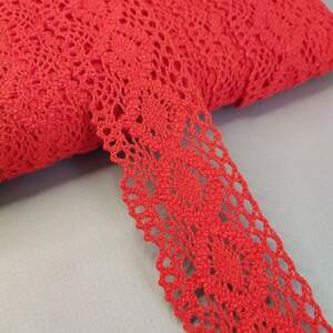 (1 метр) Хлопковое кружево 4см (лен) - Красный (М5023)