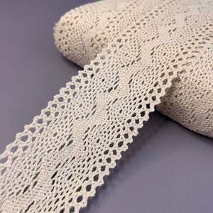 (1 метр) Хлопковое кружево 7 см (лен) - Бежевое (#8703-05)