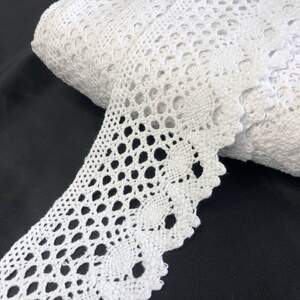 (1 метр) Хлопковое кружево 7 см (лен) - Белое (М6278-1)
