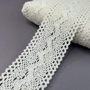 (1 метр) Хлопковое кружево 7 см (лен) - Молочное (#8703-02)