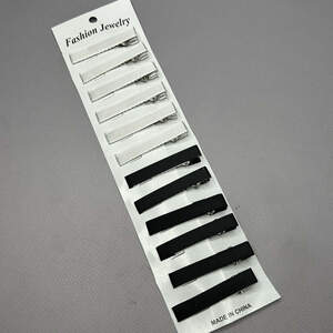 (12 шт) Заколка-заготовка уточка плоская 5,5 см - черно белый микс