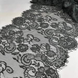 (2,8 м) Французское кружево с ресничками, Шантильи 41см (3343) - черный