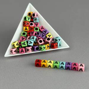 (20 г) Бусины пластиковые, буква А 6 мм - Цветной микс