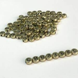 (20 г) Бусины плоские пластиковые, Алфавит 6 мм (прим. 150 шт) - золото