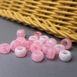 (20 гр) Бусины пластик бочонок 6х9 мм, - розовый