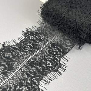 (3 м) Французское кружево с ресничками, Шантильи 8 см (6337) - черный