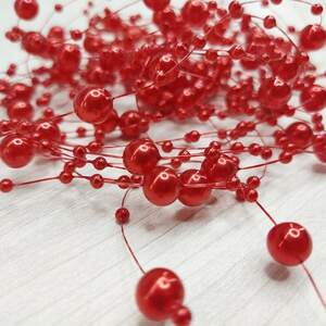(5шт по 1,3 метра) Бусины на леске Ø8 и Ø3мм Цвет - красный (5шт по 1,3 метра) Бусины на леске Ø8 и Ø3мм Цвет - красный