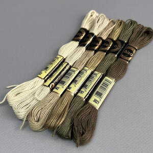 (6 шт по 8м) Набор мулине Airo (нитки для вышивания) - хаки микс (822-3021)