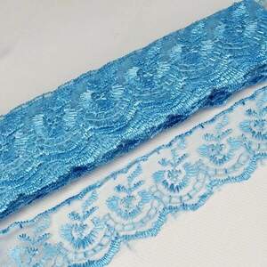 (9 метров) Кружево Яблочко органза (ширина 4см) Голубой темный