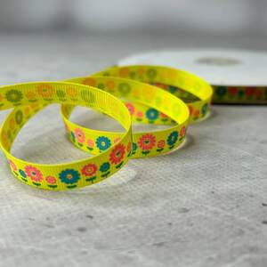 1 см Лента репсовая с принтом на метраж - #738 желтый