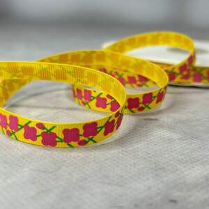 1 см Лента репсовая с принтом на метраж - #742/1 желтый