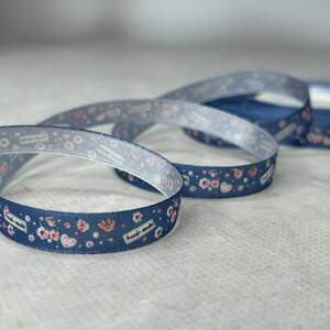 1 см Лента сатиновая с принтом на метраж - #743/1 - синий джинс