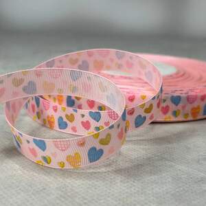 1,5 см Лента репсовая с принтом на метраж - #7341 розовый