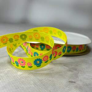 1,5 см Лента репсовая с принтом на метраж - #738 желтый