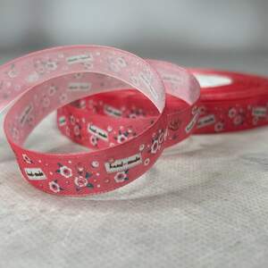 1,5 см Лента сатиновая с принтом на метраж - #743/3 коралловая