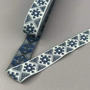 1,5 см Тесьма национальная - синий орнамент, моток 6 м