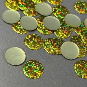 10г - Металлостразы термоклеевые, монетка 15 мм - золото голограмма