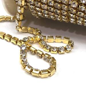 1м - Стразовая цепь SS16 (4 мм), Кристалл в золоте