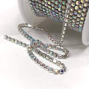 1м - Стразовая цепь SS6 (2мм), Кристалл с покрытием АВ в серебре