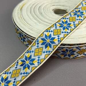 2 см Тесьма национальная с орнаментом - желто-голубая