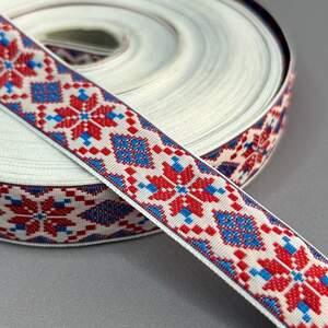 2 см Тесьма национальная с орнаментом - ромб синий с красным