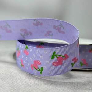 2,5 см Лента репсовая с принтом на метраж - #735/2 сиреневый