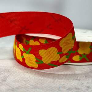 2,5 см Лента репсовая с принтом на метраж - #742 красная