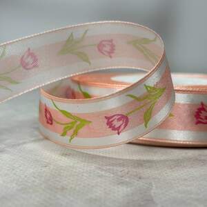 2,5 см Лента сатиновая с принтом на метраж - #739 персиковая