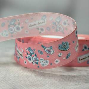 2,5 см Лента сатиновая с принтом на метраж - #743/2 персиковая