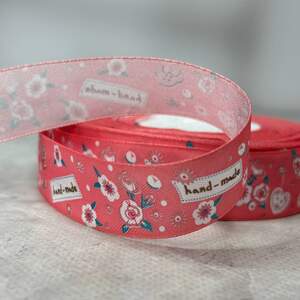 2,5 см Лента сатиновая с принтом на метраж - #743/3 коралловая