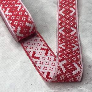 2,5 см Тесьма национальная - красный орнамент ромб