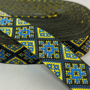 2,5 см тесьма национальная с украинским орнаментом - сине-желтый ромб