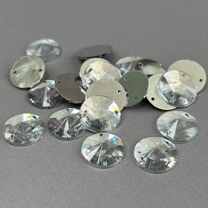 20 шт - Стразы акриловые пришивные 14 мм конус, серебро