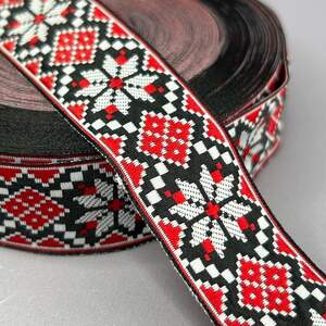 3 см Тесьма национальная с орнаментом - красно-черный ромб
