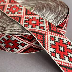 3 см Тесьма национальная с орнаментом - красный ромб с черным