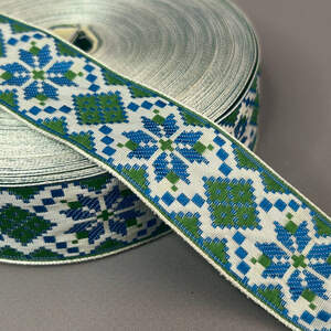 3 см тесьма национальная с украинским орнаментом - зеленый с синим