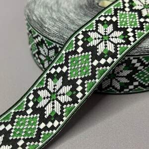 3 см тесьма национальная с украинским орнаментом - оливковый ромб