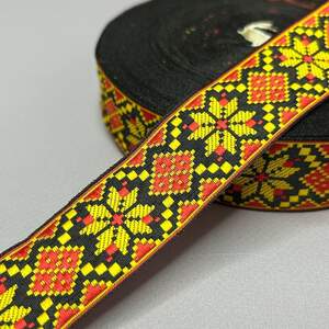 3 см тесьма национальная с украинским орнаментом - оранжевый ромб 3 см тесьма национальная с украинским орнаментом - оранжевый ромб