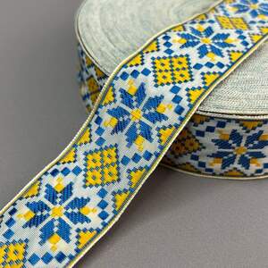 3см тесьма национальная с украинским орнаментом - желто-голубая