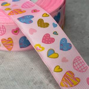 4 см Лента репсовая с принтом на метраж - #7341 розовая