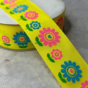 4 см Лента репсовая с принтом на метраж - #738 желтая