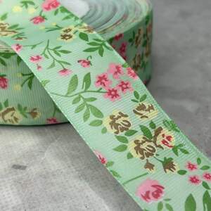 4 см Лента репсовая с принтом на метраж - #740/2 салатовый