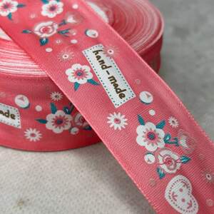 4 см Лента сатиновая с принтом на метраж - #743/3 коралловая