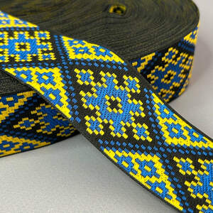 4 см тесьма национальная с украинским орнаментом - сине-желтый ромб