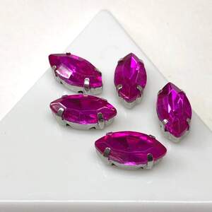 5 шт - Стразы в цапах 6х12 мм (стекло) Лодочка, фуксия